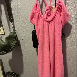 Pink terry cloth dress with tie back and adjustable straps - perfect for summer!